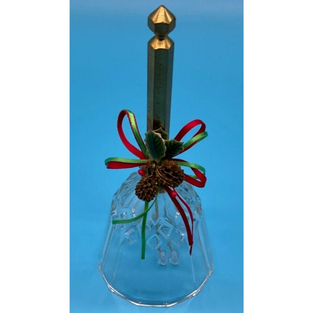 Vintage Lead Crystal Bell 1988 Brass Handle Holiday Decoration Made in Taiwan‎